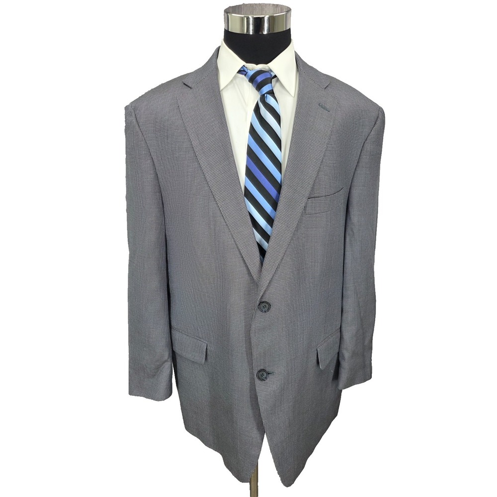 Hart Schaffner Marx Blazer Jacket Men 48R Gray Sports Coat Birdseye 2 Button USA